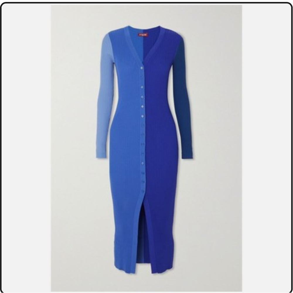 STAUD Blue Ombre Long Sleeve Dress